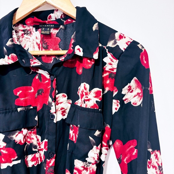 REVAMPED Black floral long-sleeve belted dress women | Medium * - Picture 6 of 9